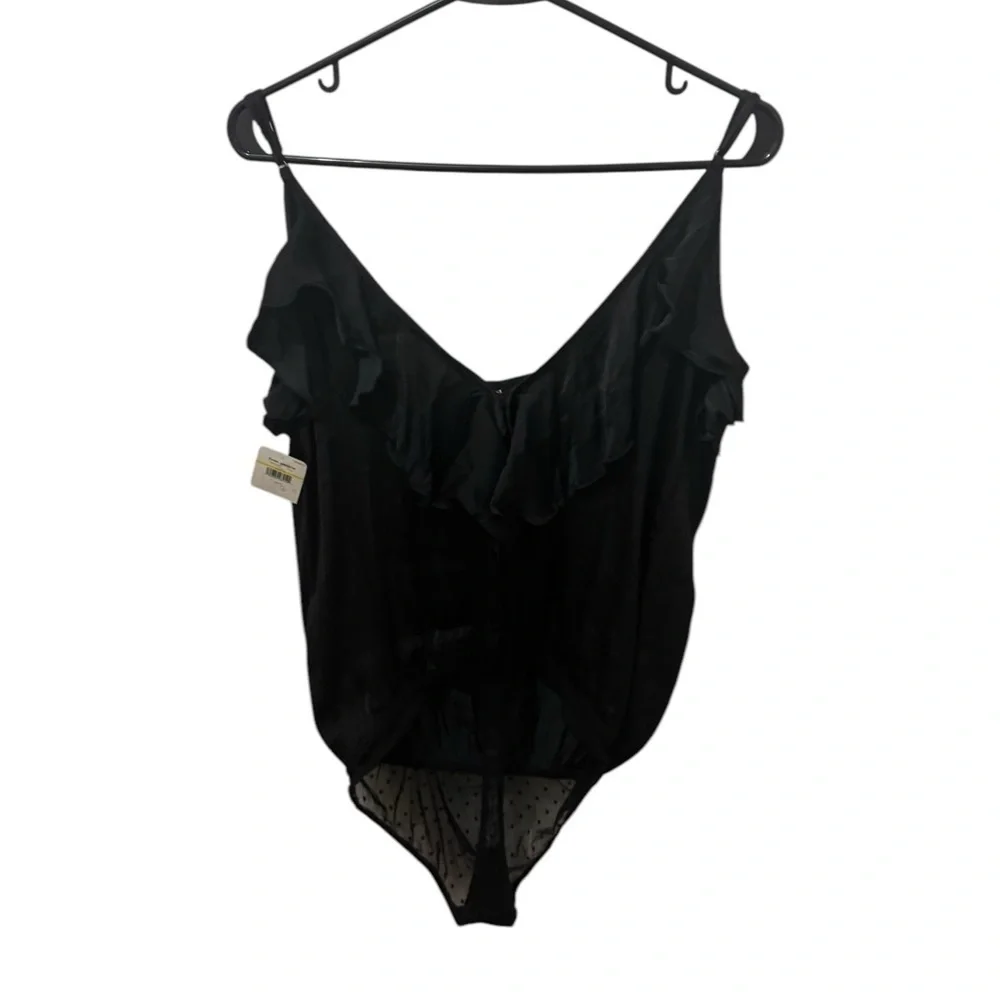 Intimately Free People Not Tired Black Ruffle Bodysuit Size Medium